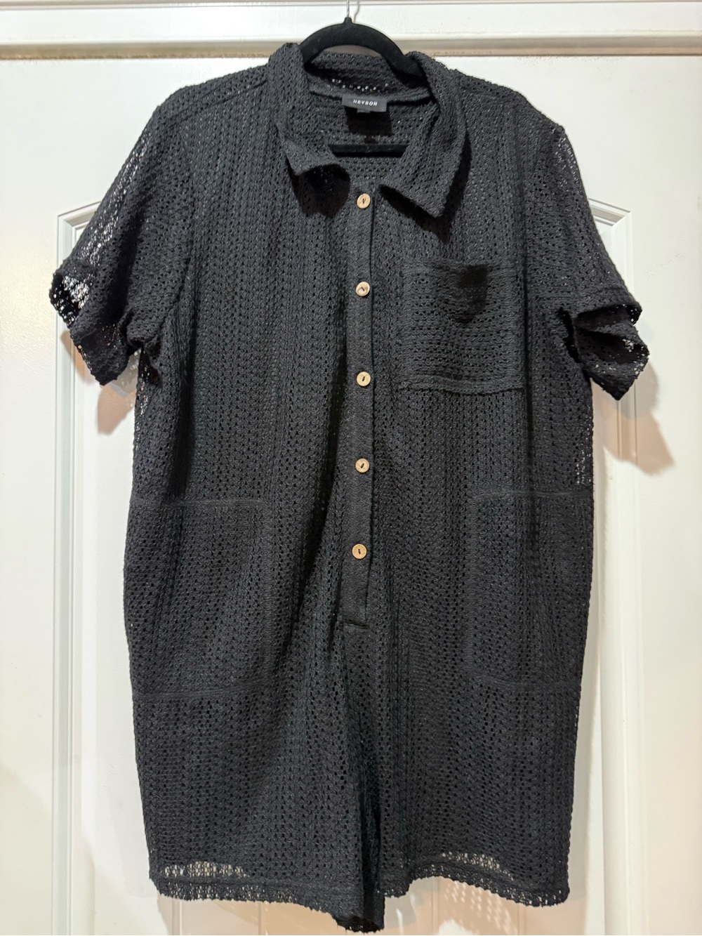 Heyson Brand Black Crochet Short Sleeve Jumpsuit Romper 1X